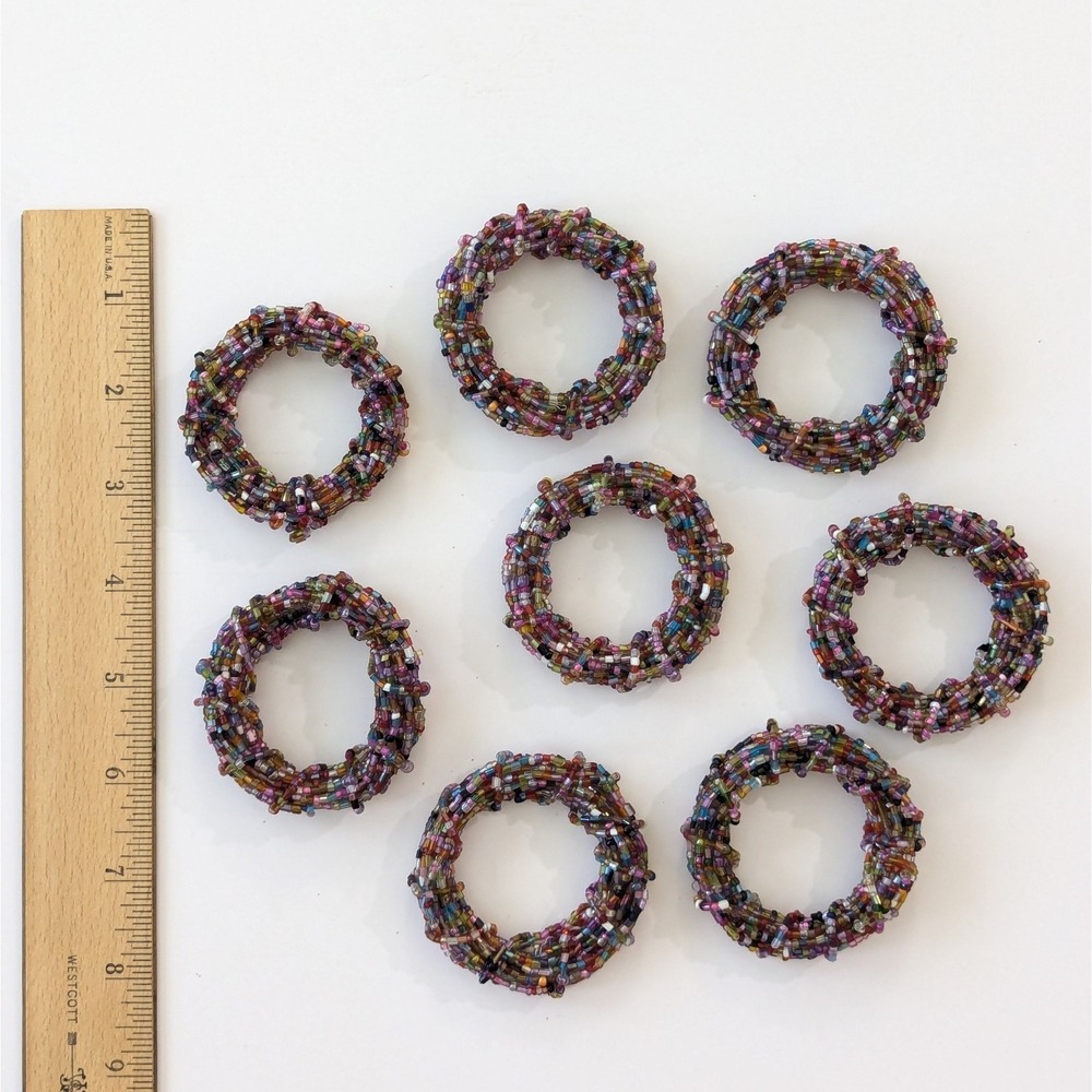 Vintage Multicolor Glass Beaded Napkin Rings Boho Colorful Handcrafted Set of 8 - Picture 6 of 7